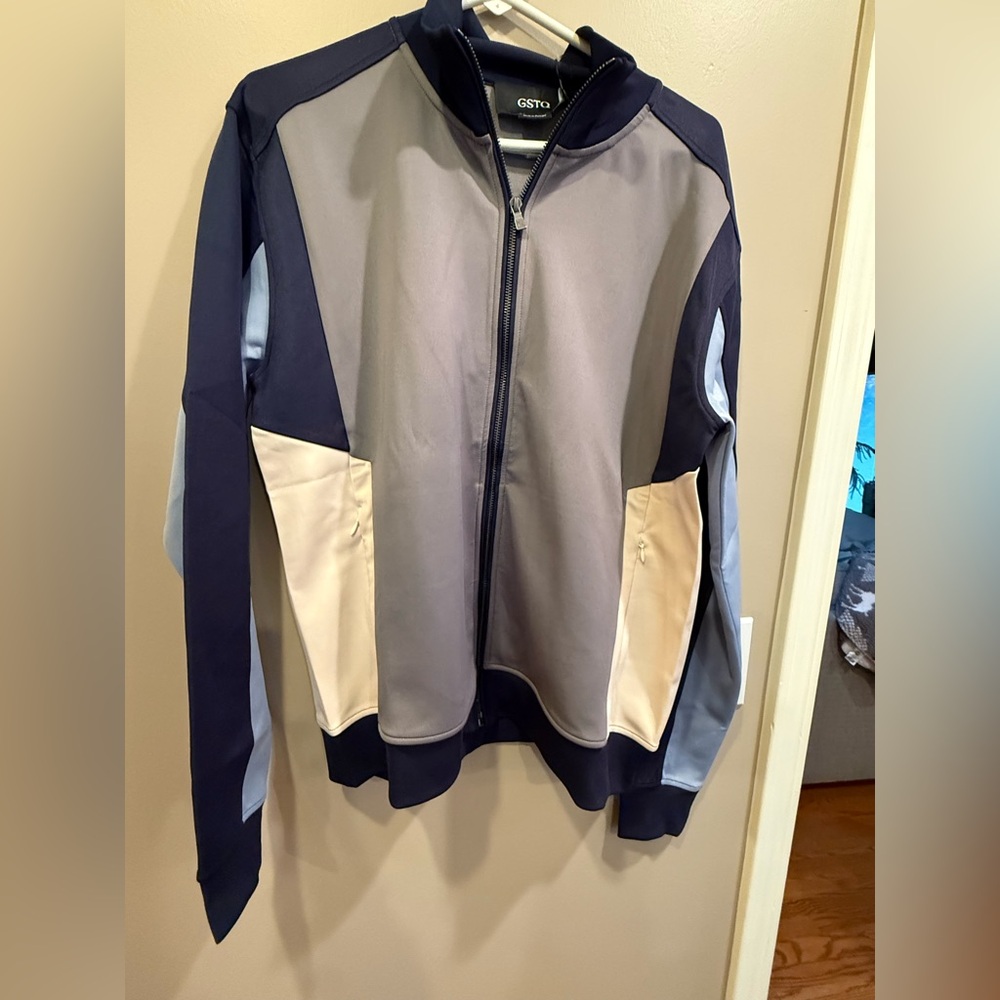 NWT GSTQ track jacket gray & blue. Sz S
